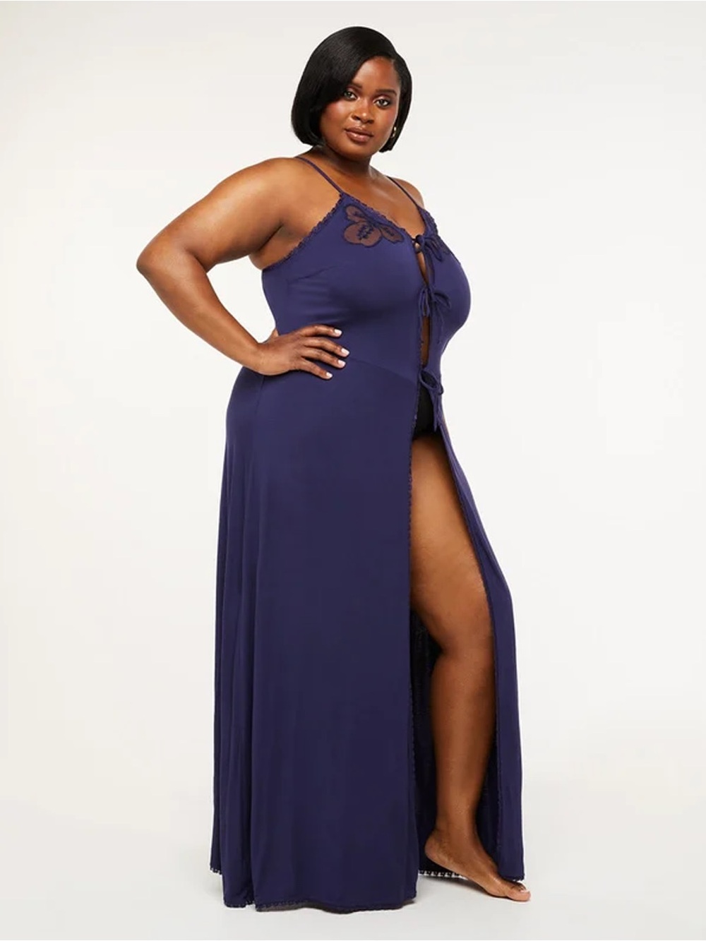 NWOT - Savage x Fenty - A Peek Behind the Lace Maxi Slip - Navy Blue